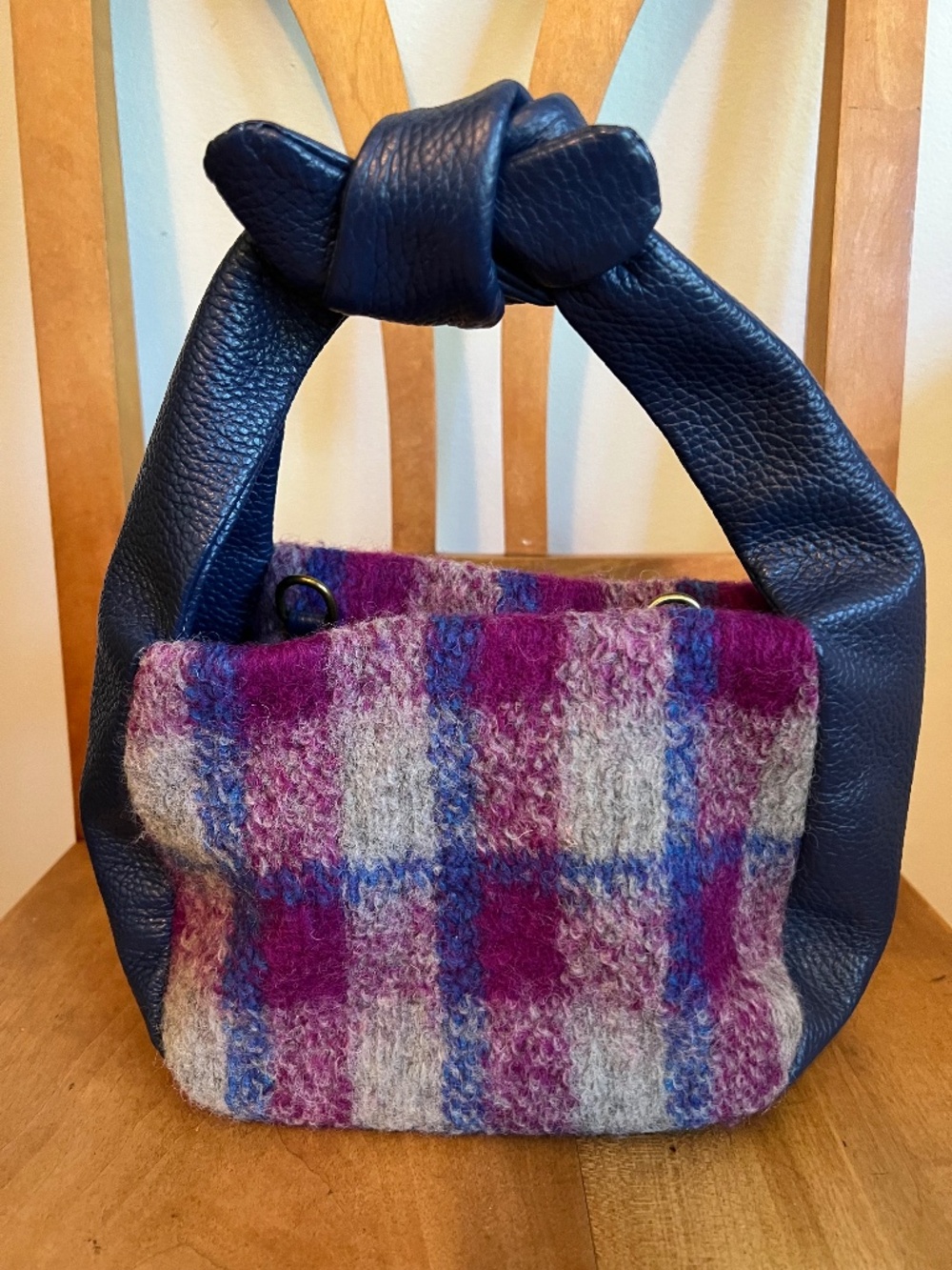 Sundance Handbag Crossbody Wool Plaid Leather Purse Italy Like New
